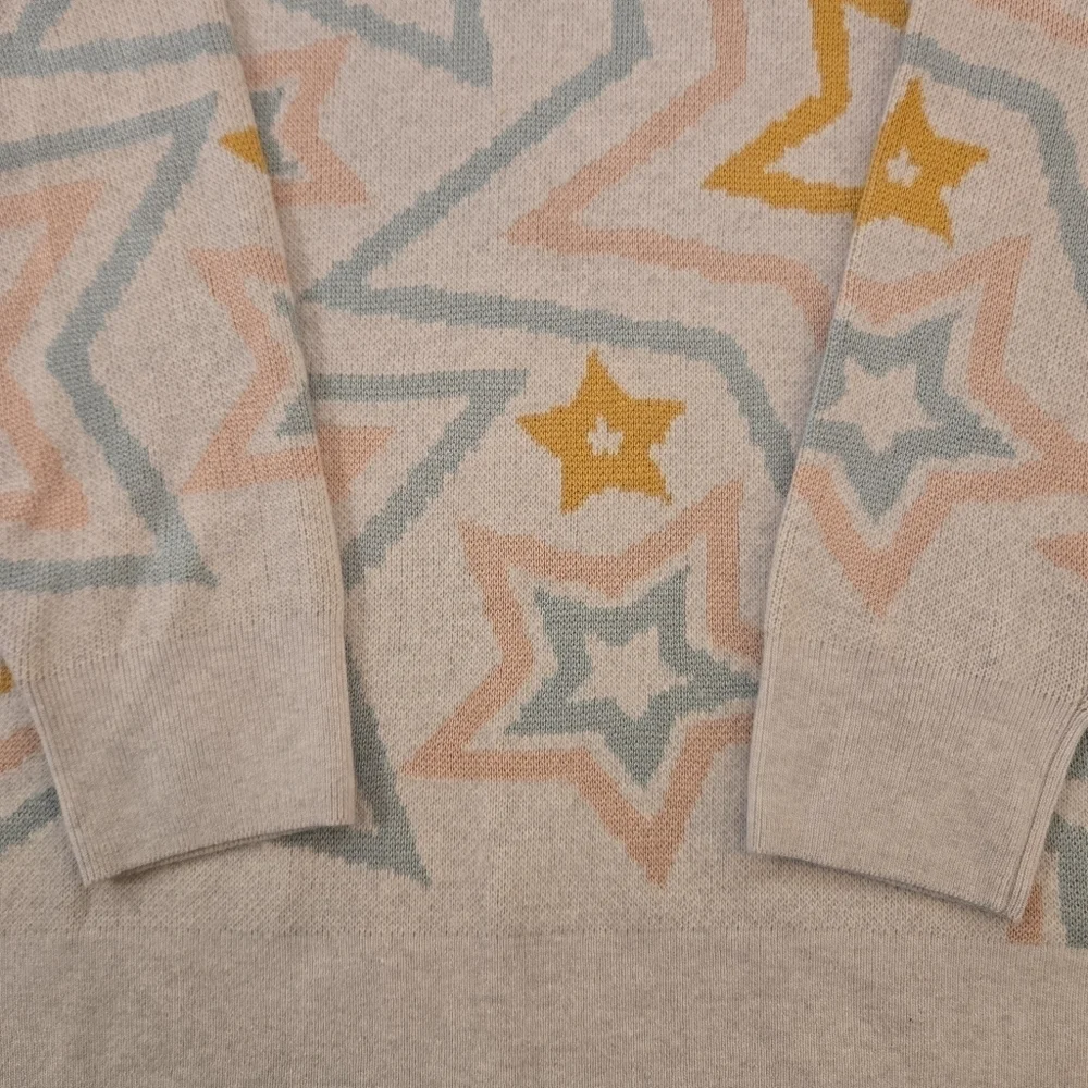 NWT Splendid Ziggy Star Oversized Crewneck Sweater White Blue Yellow Size Small